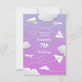Faire-part avion en papier volant girly rose violet anniversa (Devant)