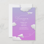 Faire-part avion en papier volant girly rose violet anniversa (Dos)