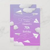 Faire-part avion en papier volant girly rose violet anniversa (Devant / Derrière)