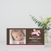 Faire-part Avion rose Bébé Fille Anniversaire (Debout devant)