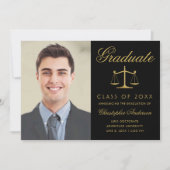 Faire-part Avocat Black Gold Script Photo Graduation (Devant)