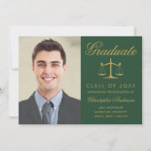 Faire-part Avocat Green Gold Script Photo Graduation (Devant)