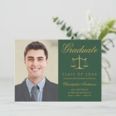 Faire-part Avocat Green Gold Script Photo Graduation (Debout devant)