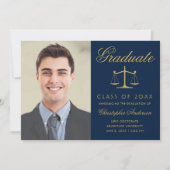 Faire-part Avocat Marine Blue Gold Script Photo Graduation (Devant)