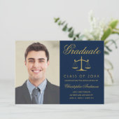 Faire-part Avocat Marine Blue Gold Script Photo Graduation (Debout devant)