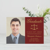 Faire-part Avocat Maroon Gold Script Photo Graduation (Debout devant)
