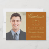 Faire-part Avocat Orange Gold Script Photo Graduation (Devant)