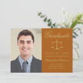 Faire-part Avocat Orange Gold Script Photo Graduation (Debout devant)