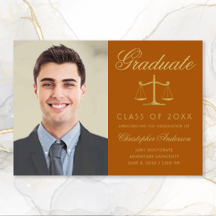 Faire-part Avocat Orange Gold Script Photo Graduation