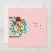 FAIRE-PART BABE FILLE FÊTE DE NAISSANCE AVEC ROSES ET FLEURS  (Dos)