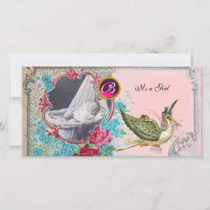 Faire-part BABEAU MONOGRAMME BABY SHOWER ,rubis