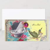 Faire-part BABILLARD DE BÉBÉ CIGOGNE MONOGRAMME ,rubis,blanc (Devant / Derrière)
