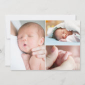Faire-part Baby Boy 4 Photos Monogramme Bleu Script Or Naissa (Dos)