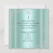 Faire-part Baby Boy Christening Baptême Mint Silver Cross (Dos)