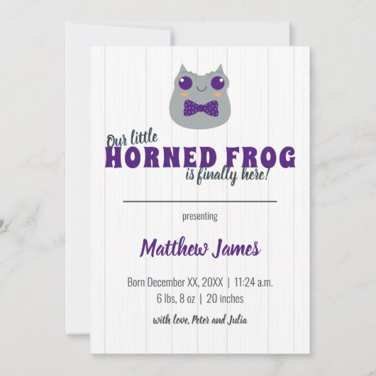 Faire-part Baby Boy Horned Frog Purple Vertical Baby (Devant)