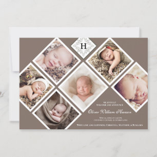 Faire-part Baby Boy Multi Photo Monogramme neutre