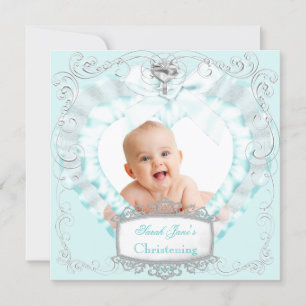 Faire-part Baby Boy or Girl Blue Christening Baptism Cross