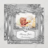 Faire-part Baby Boy or Girl Silver Christening Baptism Cross (Devant / Derrière)
