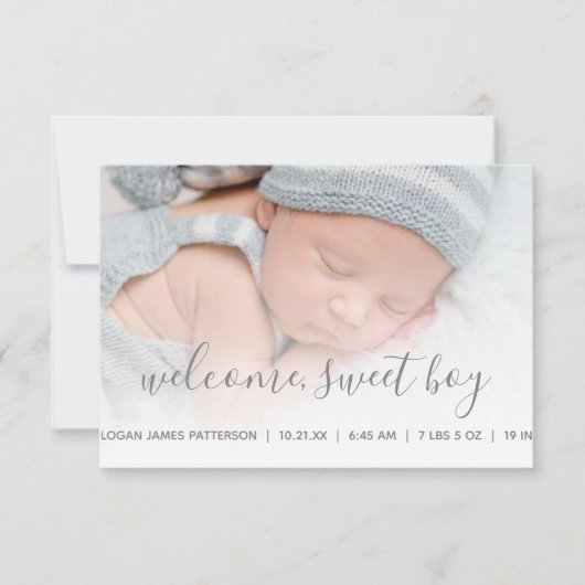 Faire-part Baby Boy Photo Grey Quatrefoil Naissance (Devant)