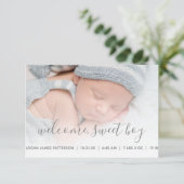 Faire-part Baby Boy Photo Grey Quatrefoil Naissance (Debout devant)
