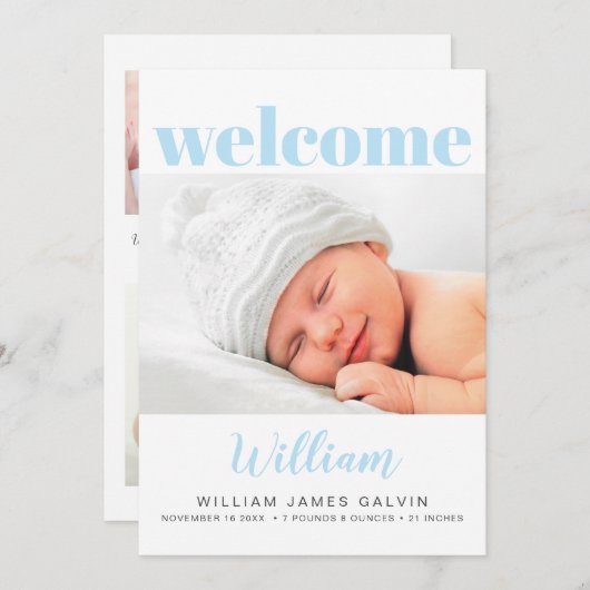 Faire-part Baby Boy Simple Moderne Multi Photo Blue Naissance (Devant / Derrière)