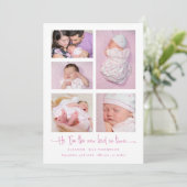 Faire-part Baby Girl 5 Photo Collage Pink Script Naissance (Debout devant)