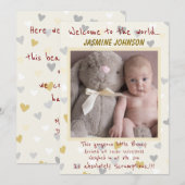 Faire-part Baby Girl avec son lapin Nouveau Arrivée (Devant / Derrière)