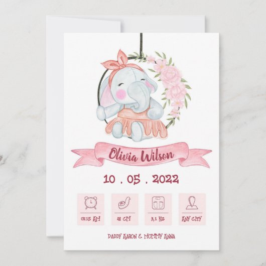 Faire-part Baby Girl Birth Annoucement (Devant)