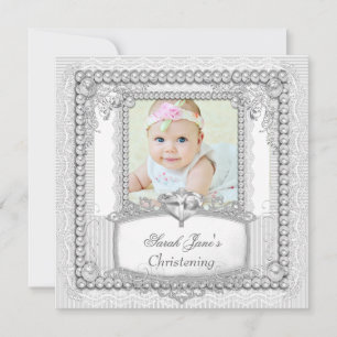 Faire-part Baby Girl Christening Baptême Pearl Lace