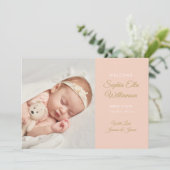Faire-part Baby Girl Modern Gold Script Photo Naissance (Debout devant)