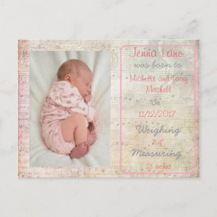Faire-part Baby Girl Notes musicales Carte postale Annonce de