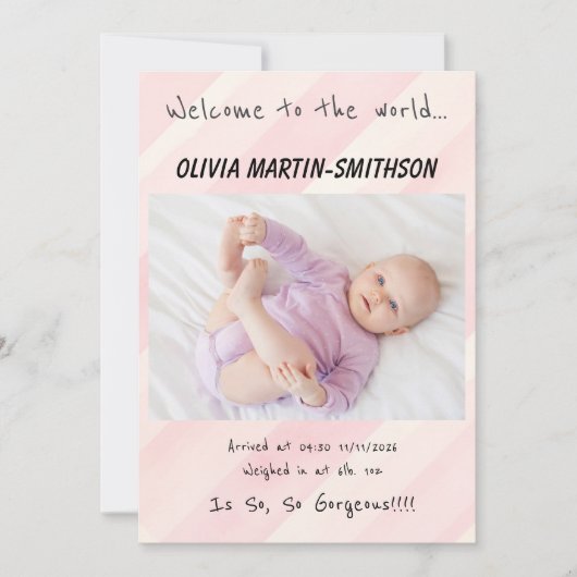 Faire-part Baby Girl Nouvelle arrivée (Devant)