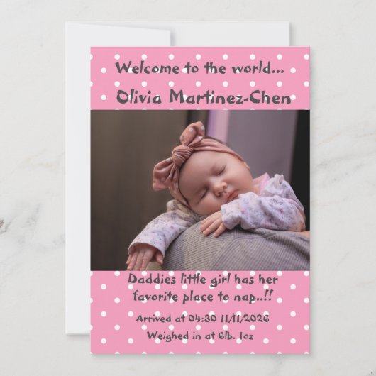 Faire-part Baby Girl Nouvelle arrivée (Devant)