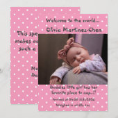 Faire-part Baby Girl Nouvelle arrivée (Devant / Derrière)