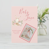 Faire-part Baby Girl Pink Script mignonne Élégant bébé naissa (Debout devant)