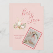 Faire-part Baby Girl Pink Script mignonne Élégant bébé naissa (Devant / Derrière)