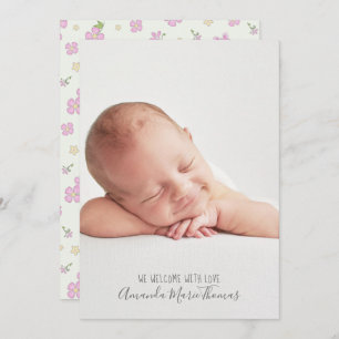 Faire-part Baby GIrl Simple mignon Whimsical Floral Photo ros