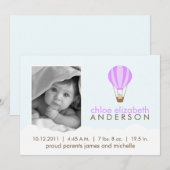 Faire-part Baby in Hot Air Balloon Annonces de naissance (Devant / Derrière)