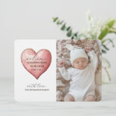 Faire-part Baby Photo Modern Heart Birth Announcement Card (Debout devant)