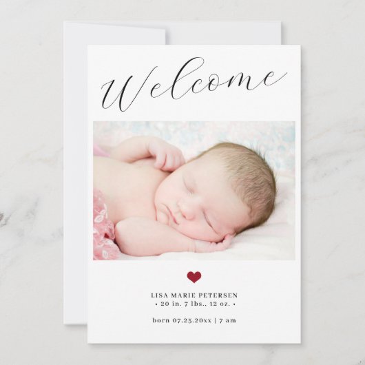 Faire-part Baby photo simple accueil chic script naissance (Devant)