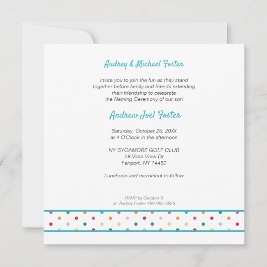 Faire-part Baby Polka Dots Custom Photo Naming Ceremony (Dos)