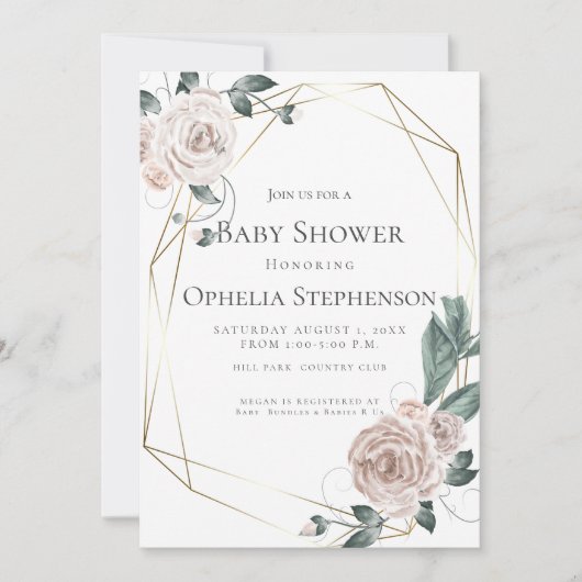 Faire-part Baby shower | Aquarelle Dusty Rose Floral (Devant)