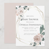 Faire-part Baby shower | Aquarelle Dusty Rose Floral (Devant / Derrière)