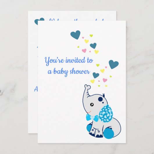 Faire-part baby shower avec bébé éléphant (Devant / Derrière)