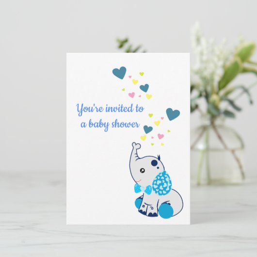 Faire-part baby shower avec bébé éléphant (Debout devant)