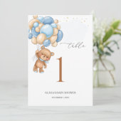 Faire-part Baby shower Bear Blue Ballots Tableau Numéro 5" x  (Debout devant)