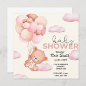 Faire-part Baby shower bébé ours en peluche (Devant / Derrière)