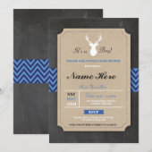 Faire-part Baby Shower Burlap Garçon Rustique Bois (Devant / Derrière)