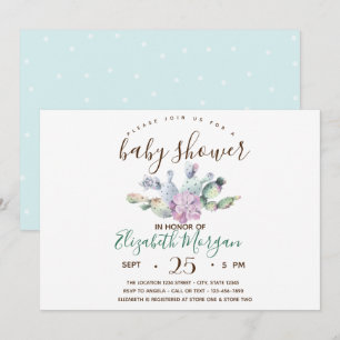 Faire-part Baby Shower Cactus Succulent Aquarelle