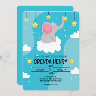 Faire-part Baby shower d'aquarelle Eléphant